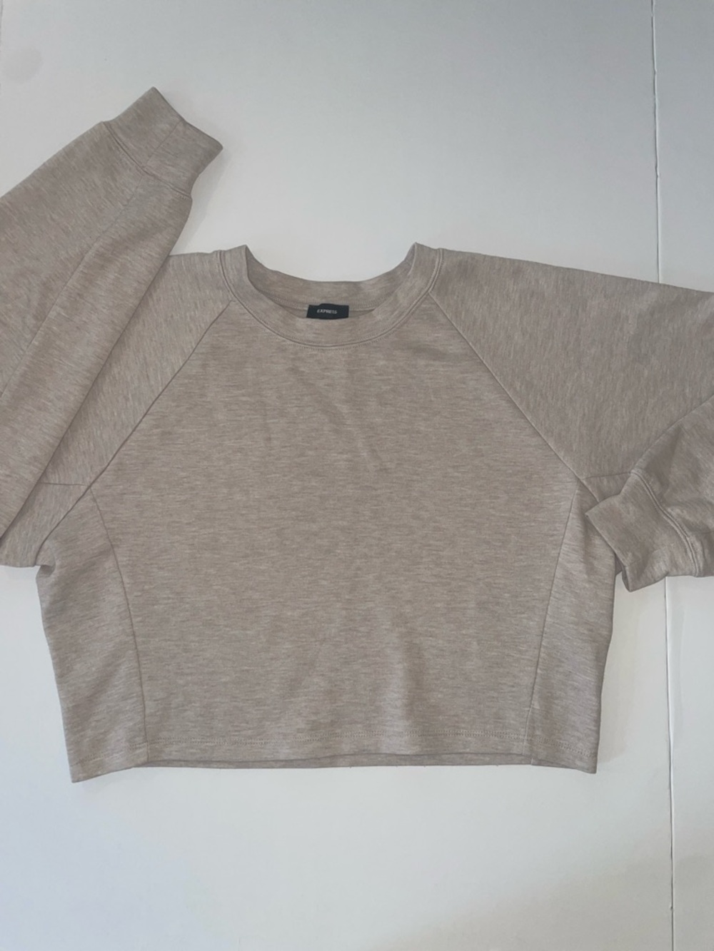 Express Cropped Crewneck Sweatshirt in Heather Taupe